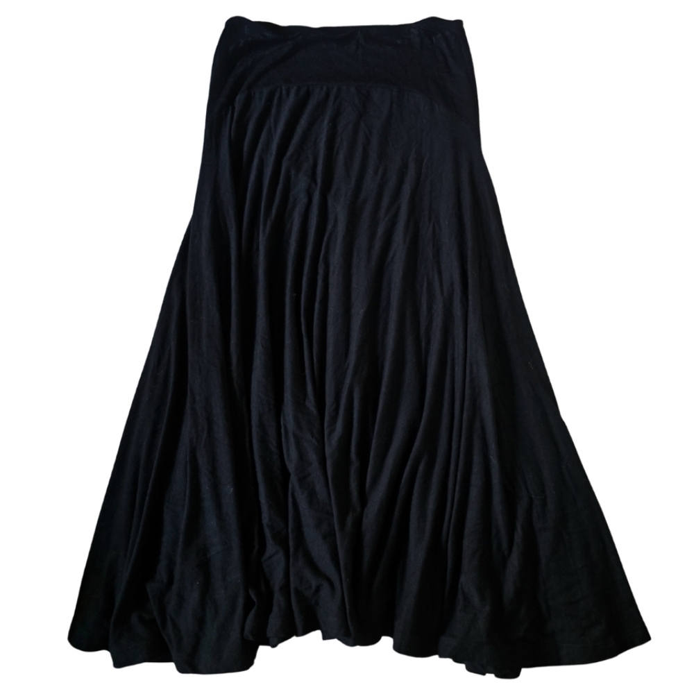 ISABEL DE PEDRO Flouncy Flowy Black Midi Skirt Stretch US 6/EU 40 Made In Spain